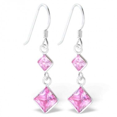 Hanging Squares - 925 Sterling Silver Earrings with CZ SD810