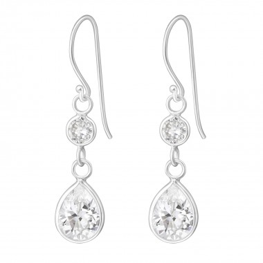 Hanging Circle and Tear Drop - 925 Sterling Silver Earrings with CZ SD813