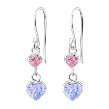 Hanging Hearts - 925 Sterling Silver Earrings with CZ SD814