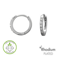 12mm Huggie Hoop Rhodium Plated - 925 Sterling Silver Diamond Huggie Hoops & Earrings SD51726 12mm Huggie Hoop Rhodium Plated - 925 Sterling Silver Diamond Huggie Hoops & Earrings SD51726