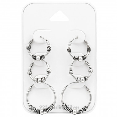 Bali Hoops - 925 Sterling Silver Ear Hoop Sets & Jewelry on Cards SD45129