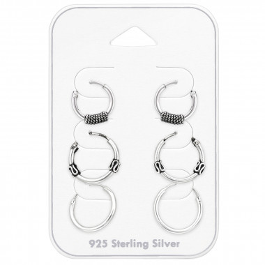 Bali Hoops - 925 Sterling Silver Ear Hoop Sets & Jewelry on Cards SD45130