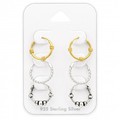 Bali Hoops - 925 Sterling Silver Ear Hoop Sets & Jewelry on Cards SD45132