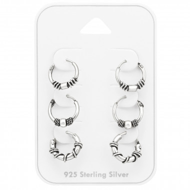 Bali Hoops - 925 Sterling Silver Ear Hoop Sets & Jewelry on Cards SD45133