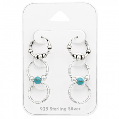 Bali Hoops - 925 Sterling Silver Ear Hoop Sets & Jewelry on Cards SD45135