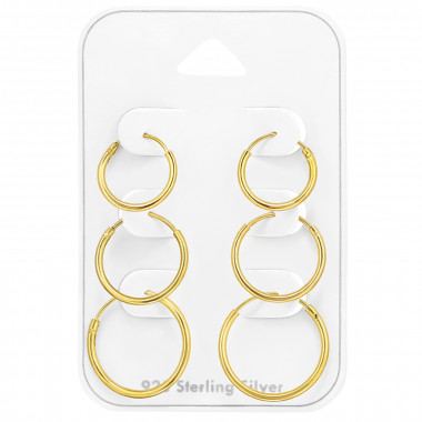 12-14-16Mm - 925 Sterling Silver Ear Hoop Sets & Jewelry on Cards SD48904