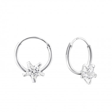 12mm Hoops with Stars - 925 Sterling Silver Hoop Earrings SD13871