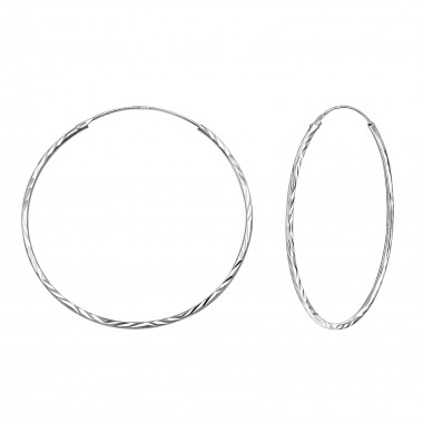 40mm notched - 925 Sterling Silver Hoop Earrings SD15042
