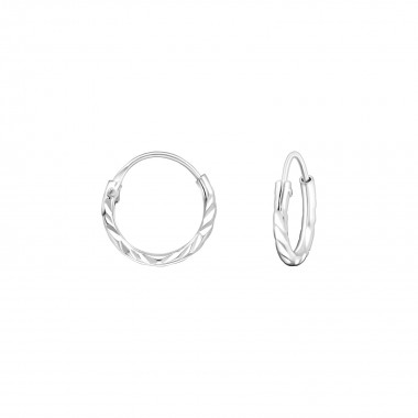 10mm Stamped look - 925 Sterling Silver Hoop Earrings SD20028