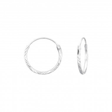 14mm Stamped look - 925 Sterling Silver Hoop Earrings SD21854