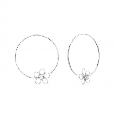 24mm Flower - 925 Sterling Silver Hoop Earrings SD22299