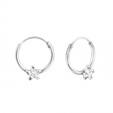 12mm Star - 925 Sterling Silver Hoop Earrings SD23564