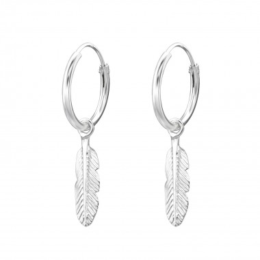 Feather - 925 Sterling Silver Hoop Earrings SD29597