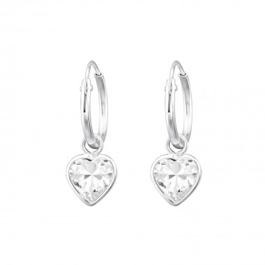Drop Heart - 925 Sterling Silver Hoop Earrings SD31083