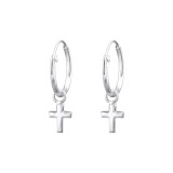 Cross - 925 Sterling Silver Hoop Earrings SD31268