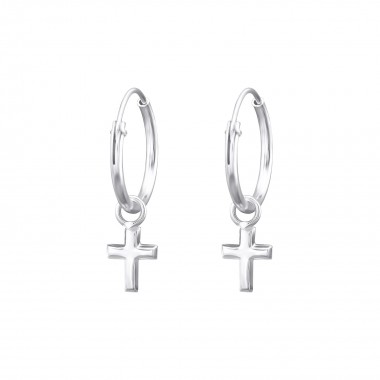 Cross - 925 Sterling Silver Hoop Earrings SD31268