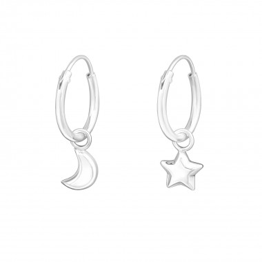 Star & Moon - 925 Sterling Silver Hoop Earrings SD31278