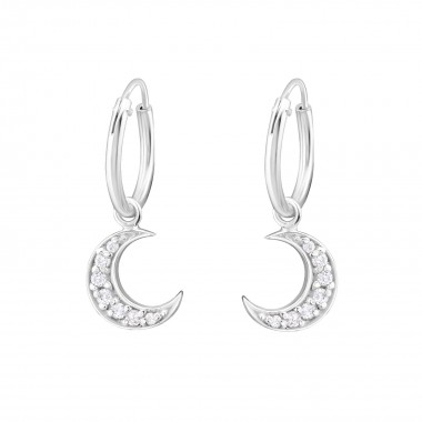 Moon - 925 Sterling Silver Hoop Earrings SD32040