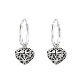 Heart - 925 Sterling Silver Hoop Earrings SD32138