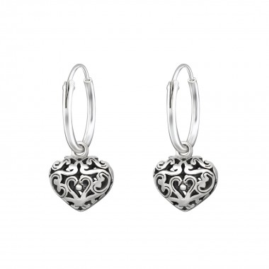 Heart - 925 Sterling Silver Hoop Earrings SD32138