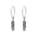 Feather - 925 Sterling Silver Hoop Earrings SD32140