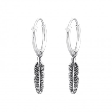 Feather - 925 Sterling Silver Hoop Earrings SD32140