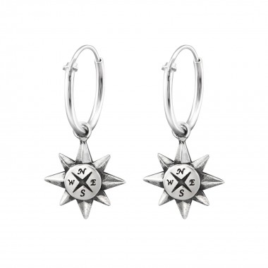 Compass - 925 Sterling Silver Hoop Earrings SD32141