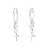 Cross - 925 Sterling Silver Hoop Earrings SD32868