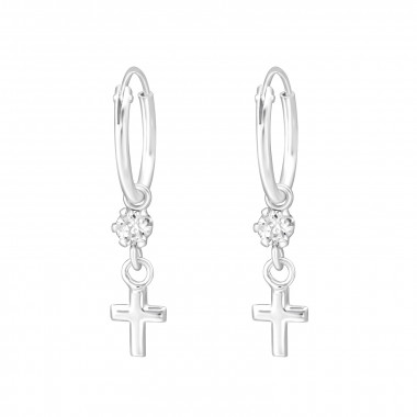 Cross - 925 Sterling Silver Hoop Earrings SD32868