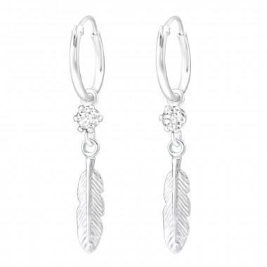 Feather - 925 Sterling Silver Hoop Earrings SD32869