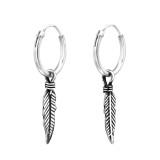 Feather - 925 Sterling Silver Hoop Earrings SD33142
