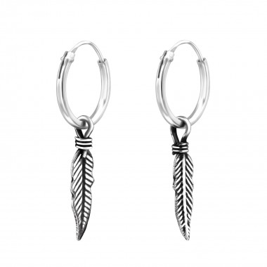 Feather - 925 Sterling Silver Hoop Earrings SD33142