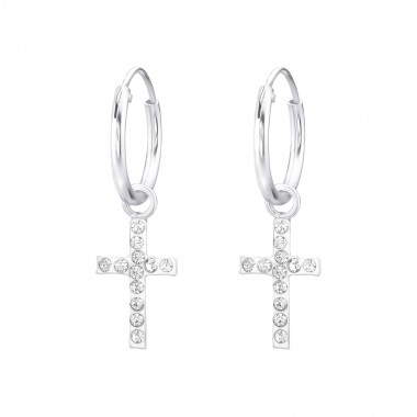 Cross - 925 Sterling Silver Hoop Earrings SD33165