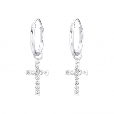 Cross - 925 Sterling Silver Hoop Earrings SD33165
