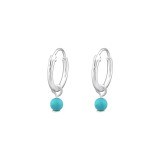 10mm Hoops With Hanging Turquoise - 925 Sterling Silver Hoop Earrings SD34886