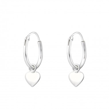 Hanging Heart - 925 Sterling Silver Hoop Earrings SD35539