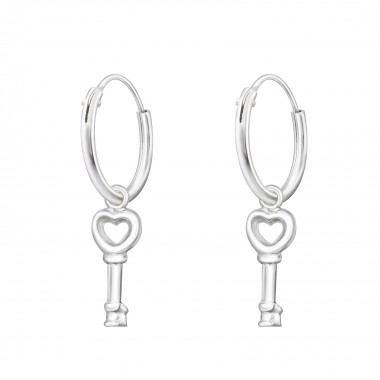 Hanging Key - 925 Sterling Silver Hoop Earrings SD35541