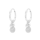 Hanging Pineapple - 925 Sterling Silver Hoop Earrings SD35546