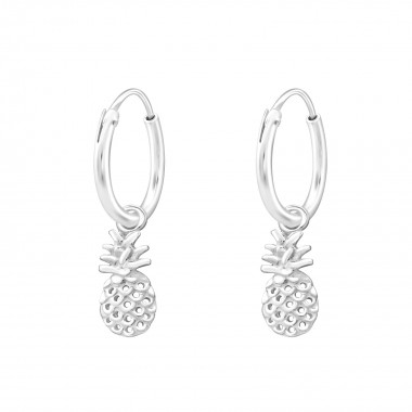Hanging Pineapple - 925 Sterling Silver Hoop Earrings SD35546