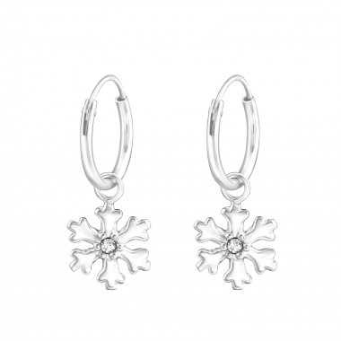 Snowflake - 925 Sterling Silver Hoop Earrings SD37058