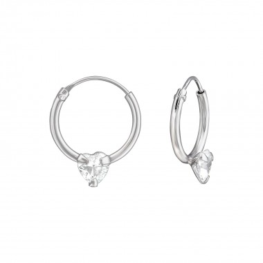 Heart - 925 Sterling Silver Hoop Earrings SD38124