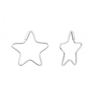Star - 925 Sterling Silver Hoop Earrings SD38493