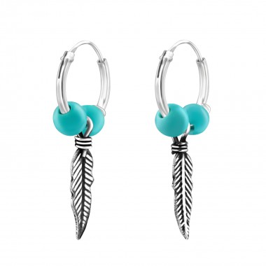 Hanging Feather - 925 Sterling Silver Hoop Earrings SD38554