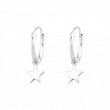 Hanging Star - 925 Sterling Silver Hoop Earrings SD39246