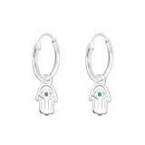 Hanging Laser Cut Hamsa - 925 Sterling Silver Hoop Earrings SD39725