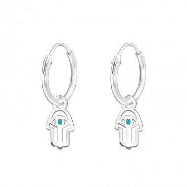 Hanging Laser Cut Hamsa - 925 Sterling Silver Hoop Earrings SD39725