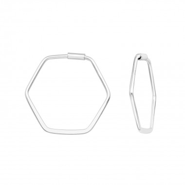 Hexagon - 925 Sterling Silver Hoop Earrings SD39967