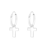 Cross - 925 Sterling Silver Hoop Earrings SD41257