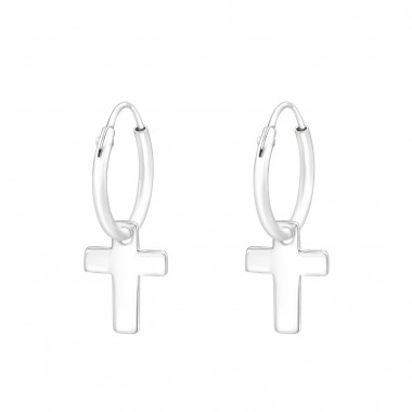 Cross - 925 Sterling Silver Hoop Earrings SD41257