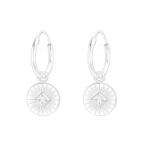 Engraved Disk - 925 Sterling Silver Hoop Earrings SD41266